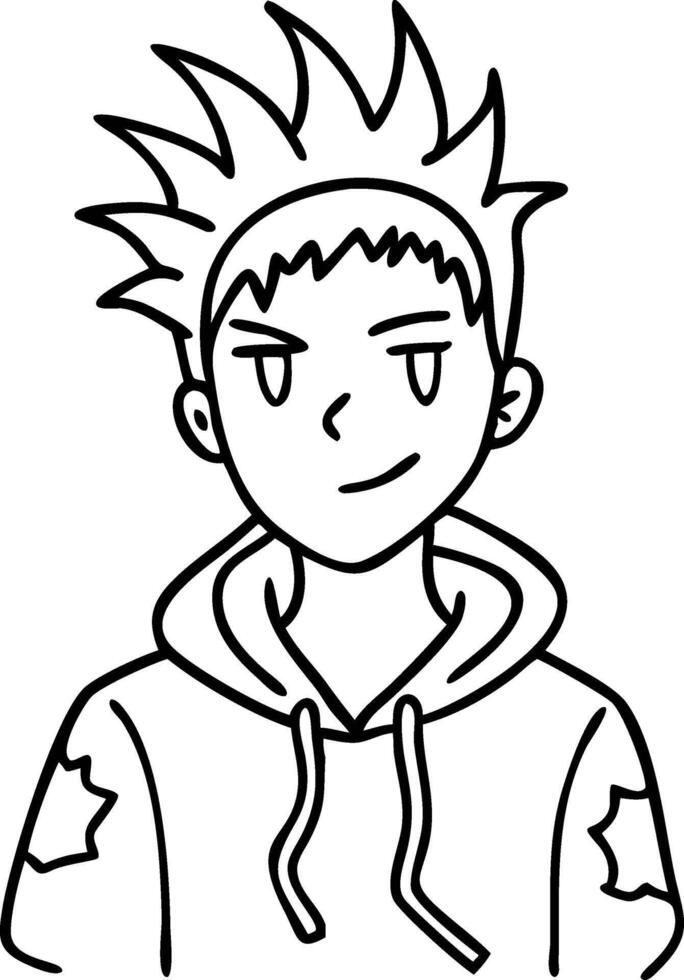 Anime Style Spiky Haired Character Line Art for Coloring Books vector