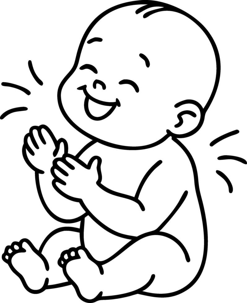 Adorable Baby Clapping Hands Happy Face Outline Illustration for Coloring Book vector