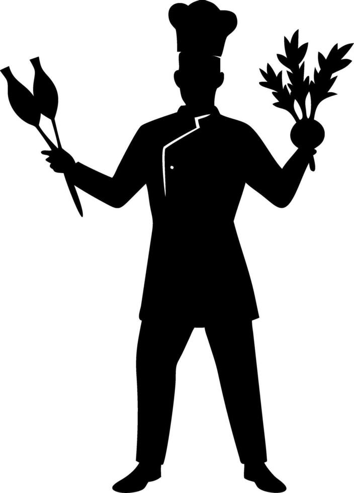 Chef Silhouette Holding Utensil and Herbs Illustration for Culinary Use vector