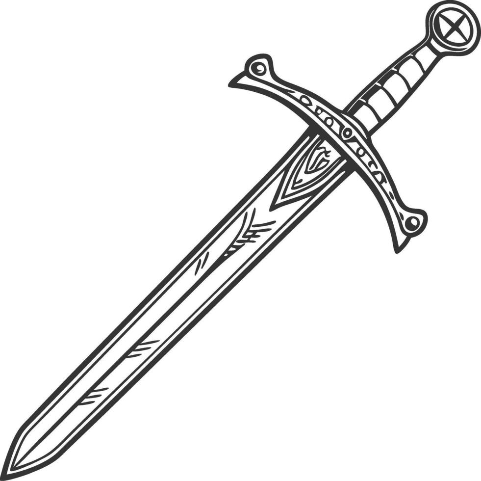 Detailed Ornate Sword Illustration for Tattoo and Coloring Book Designs vector