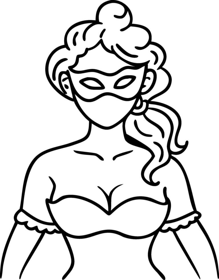 Mysterious Woman Wearing Mask Costume Perfect for Coloring Books and Design Projects vector