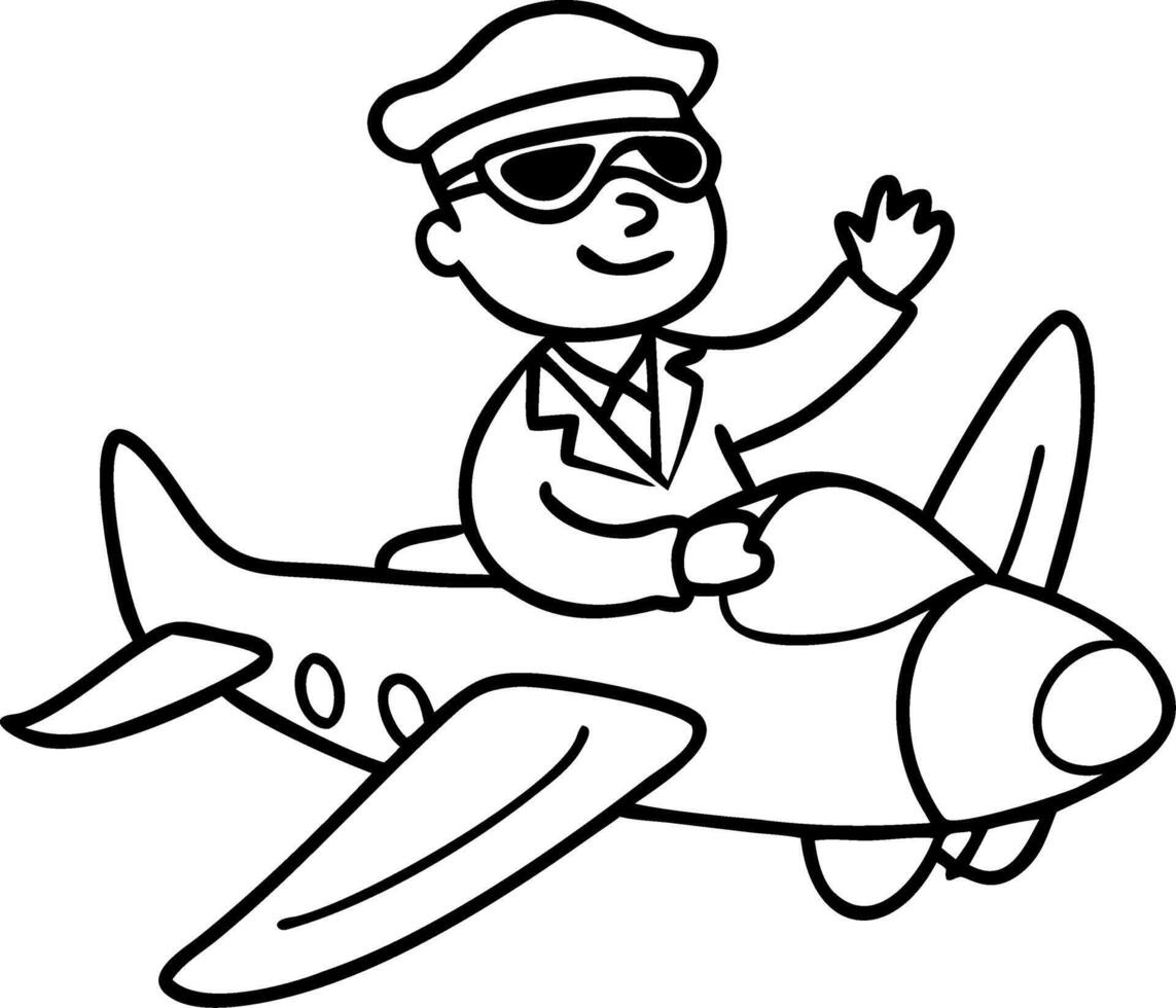 Cartoon Pilot in Airplane Illustration for Kids Coloring Book and Designs vector