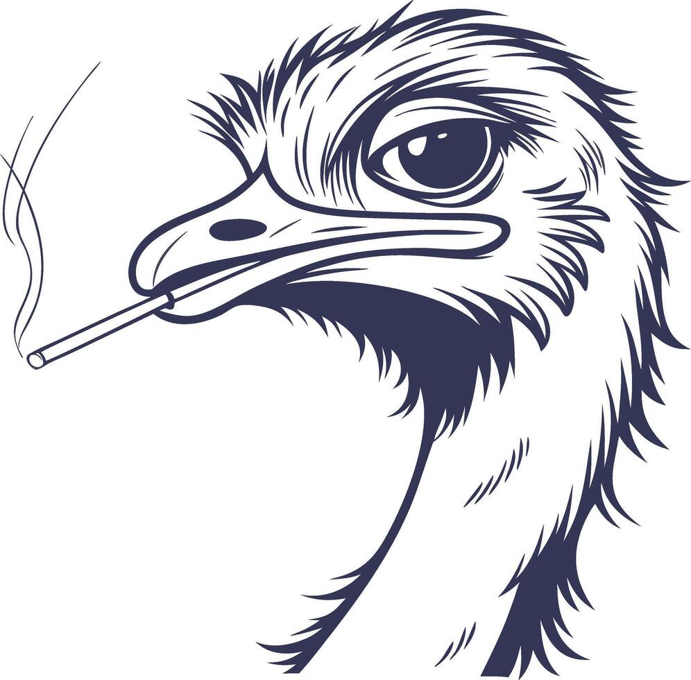 Illustration Ostrich Smoking Cigarette Animal Art Design Tattoo Concept vector