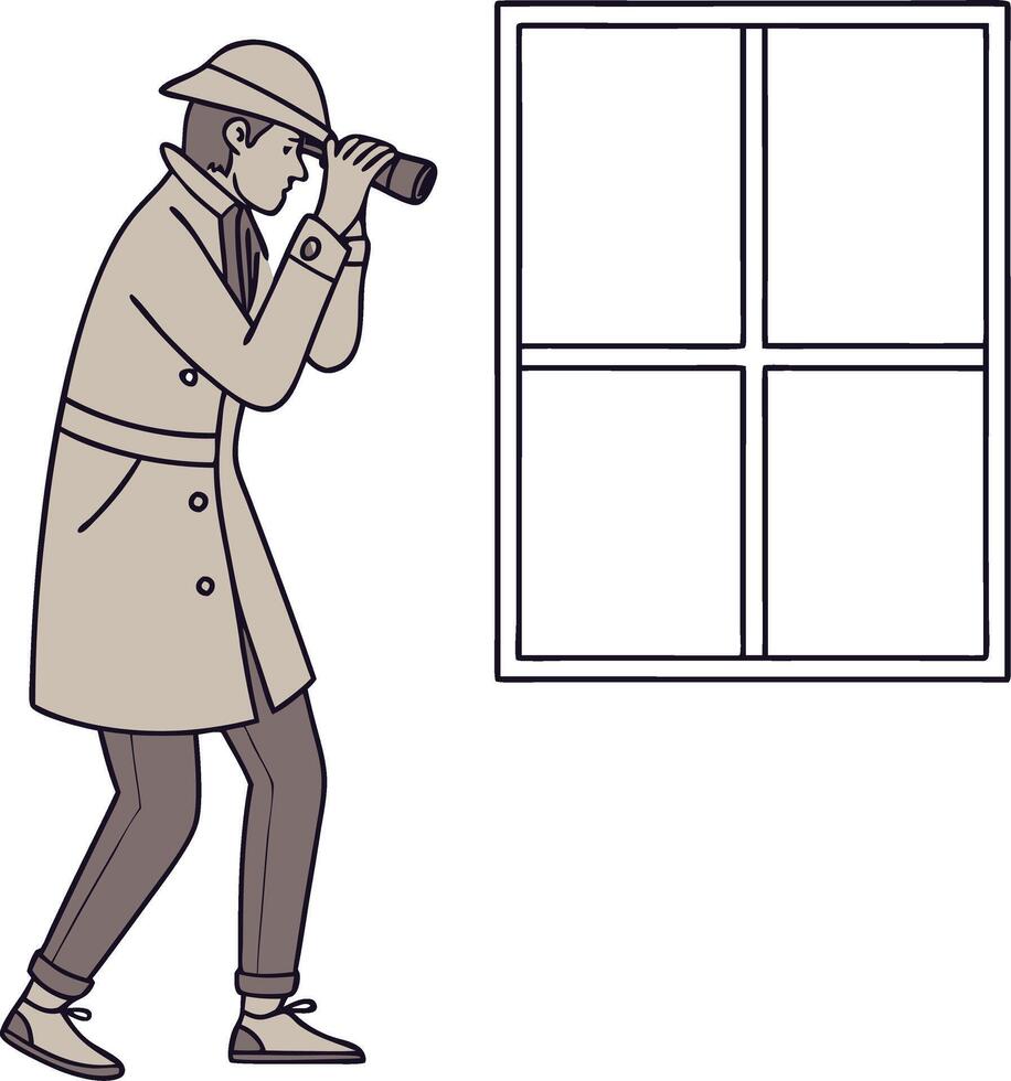 Detective Silhouette Observing Through Binoculars Art for Mystery Themes vector