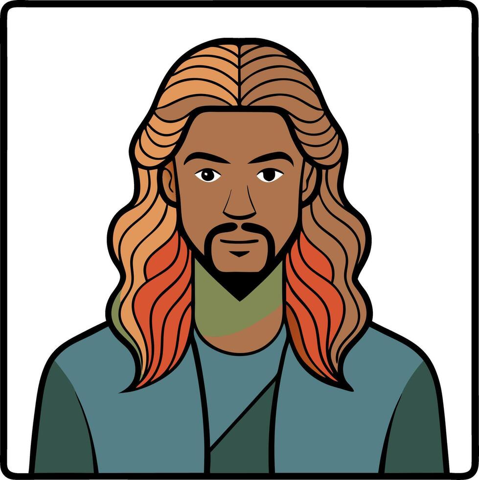 Portrait Illustration of Man with Long Wavy Hair for Avatar and Character Design vector