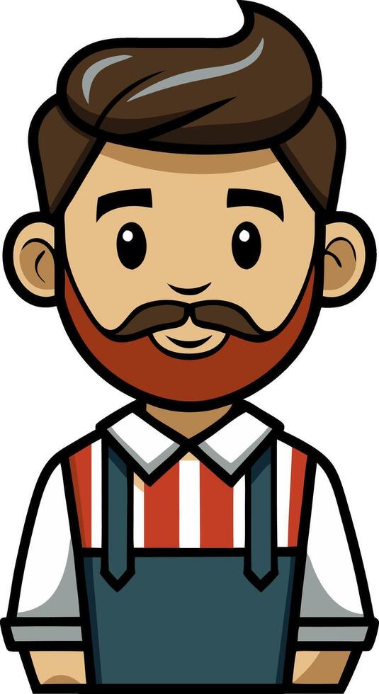 Cartoon Barber Character with Mustache and Retro Outfit Illustration vector