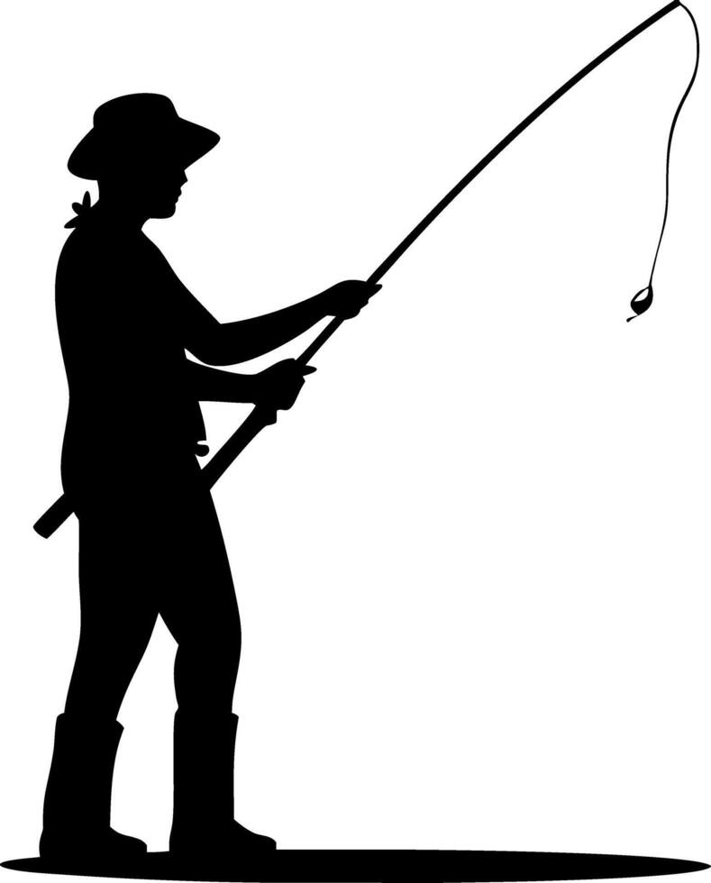 Fisherman Silhouette with Fishing Rod for Outdoor Recreation Design vector