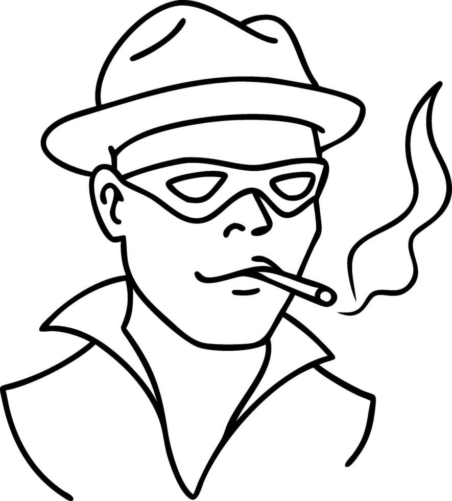Mysterious Man Smoking Masked Hat Illustration for Design and Pop Art vector