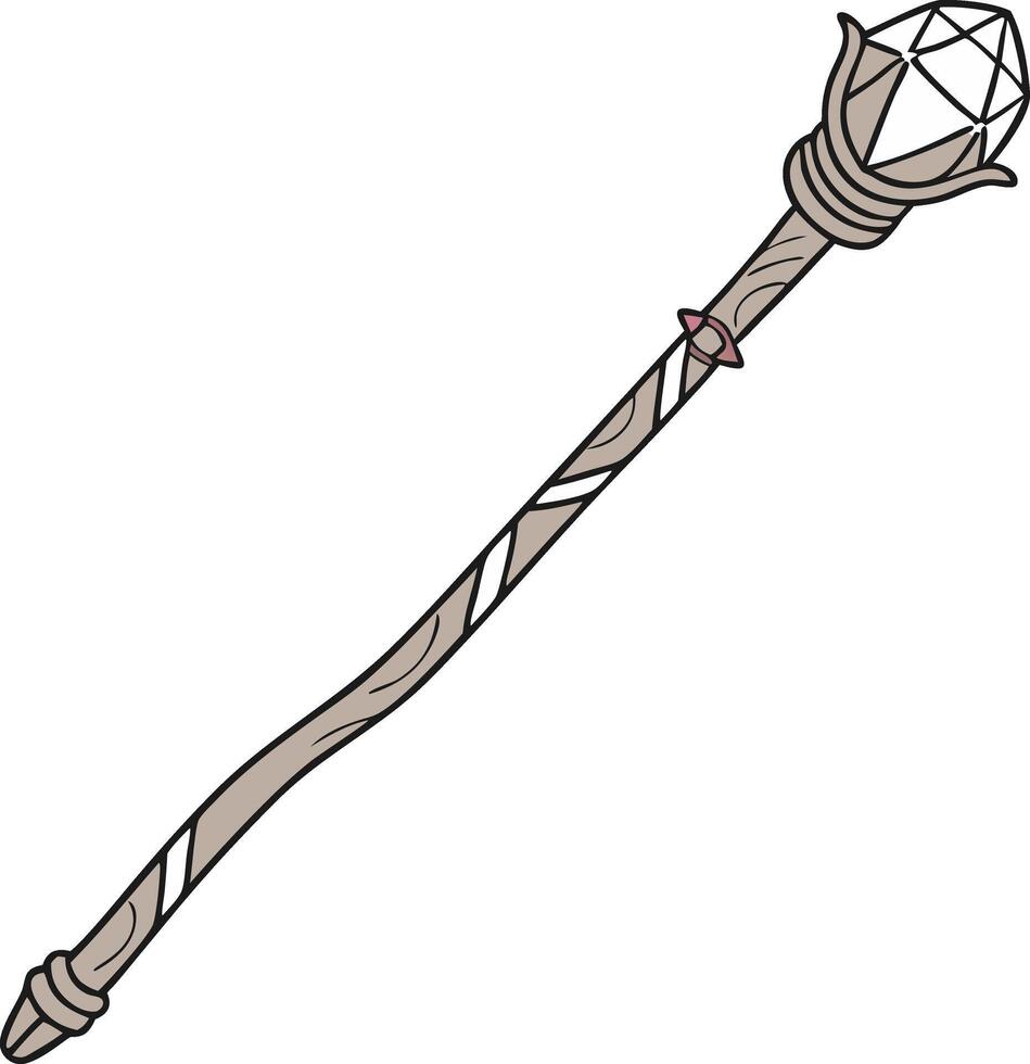 Magical Wizard Staff with Crystal Sphere Illustration for Fantasy Design vector
