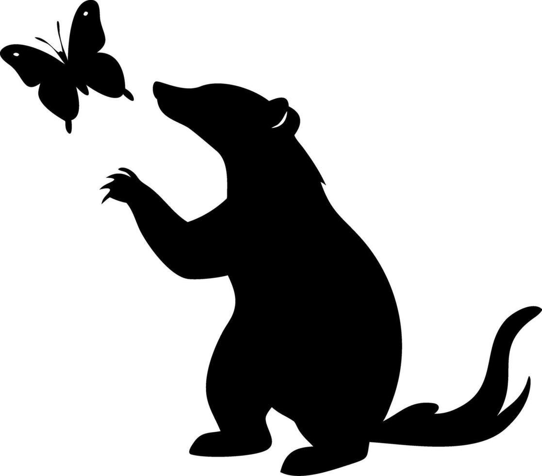 Silhouette of Bear Reaching for Butterfly Art for Nature Designs vector