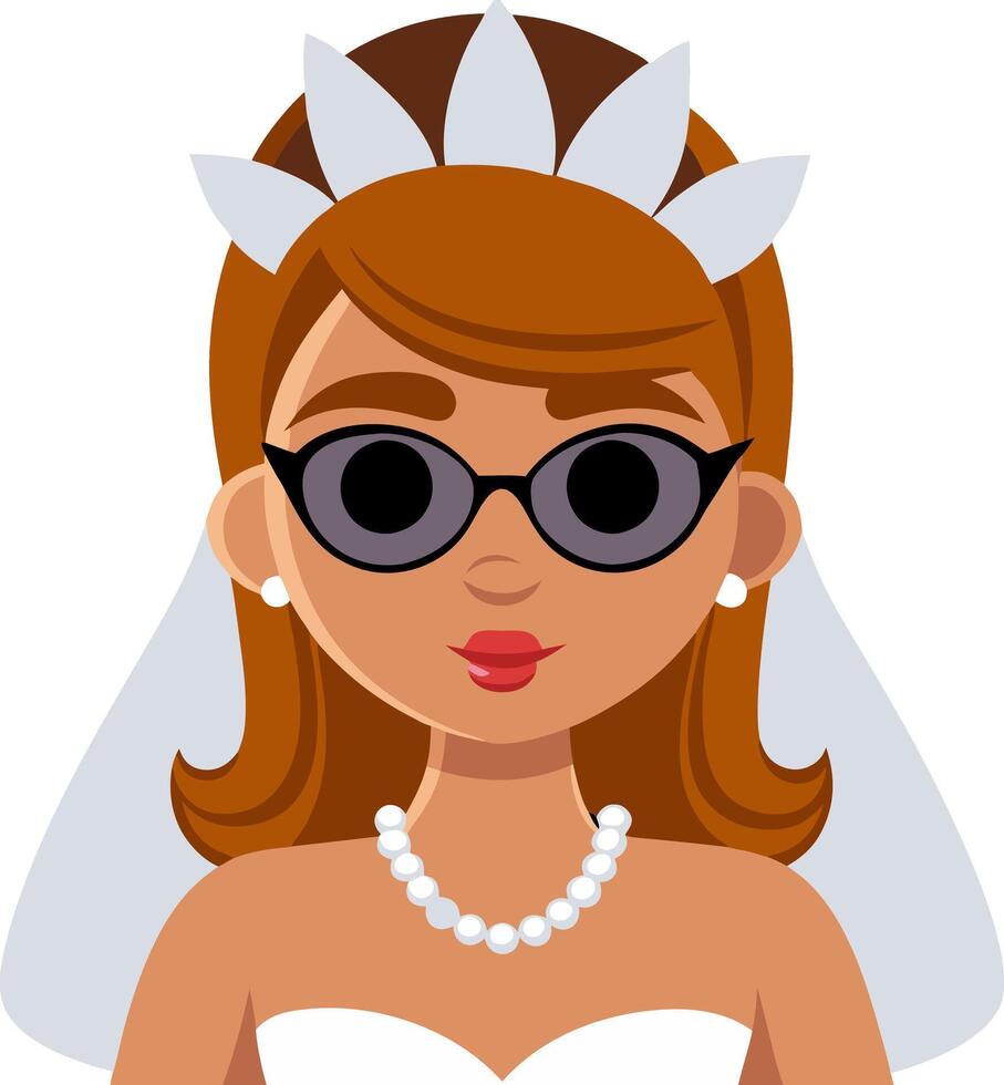Cartoon Bride with Sunglasses Modern Wedding Character vector