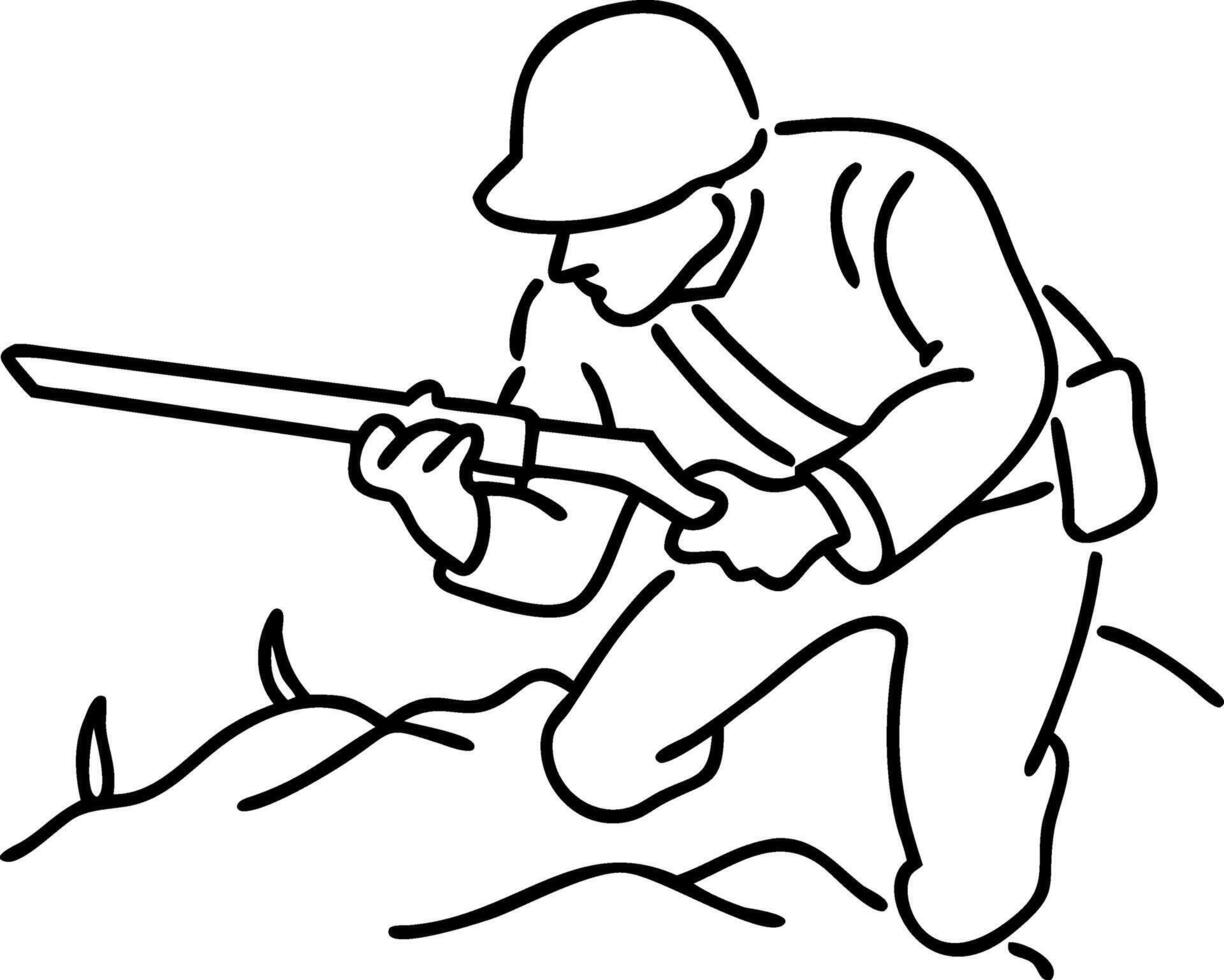 Illustration Soldier in Combat Stance with Weapon for Historical Artwork and Tattoo Design vector