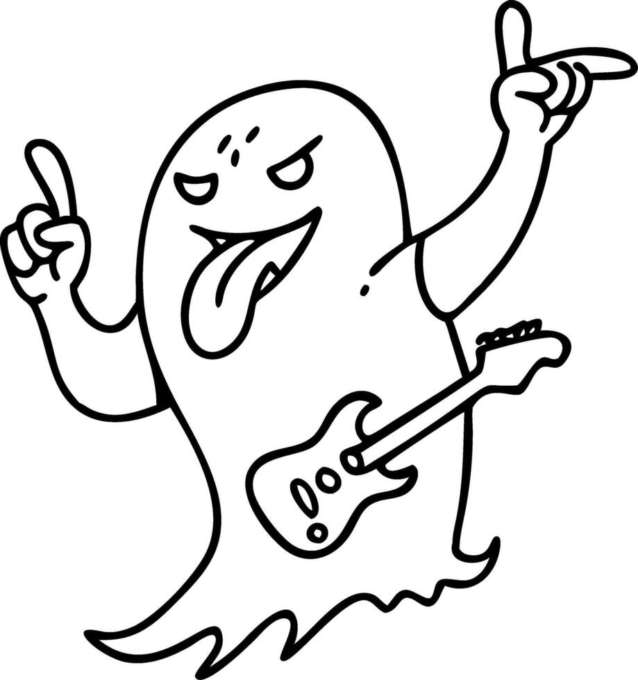 Ghost Rocker with Electric Guitar Art for Tattoos and Coloring Books vector