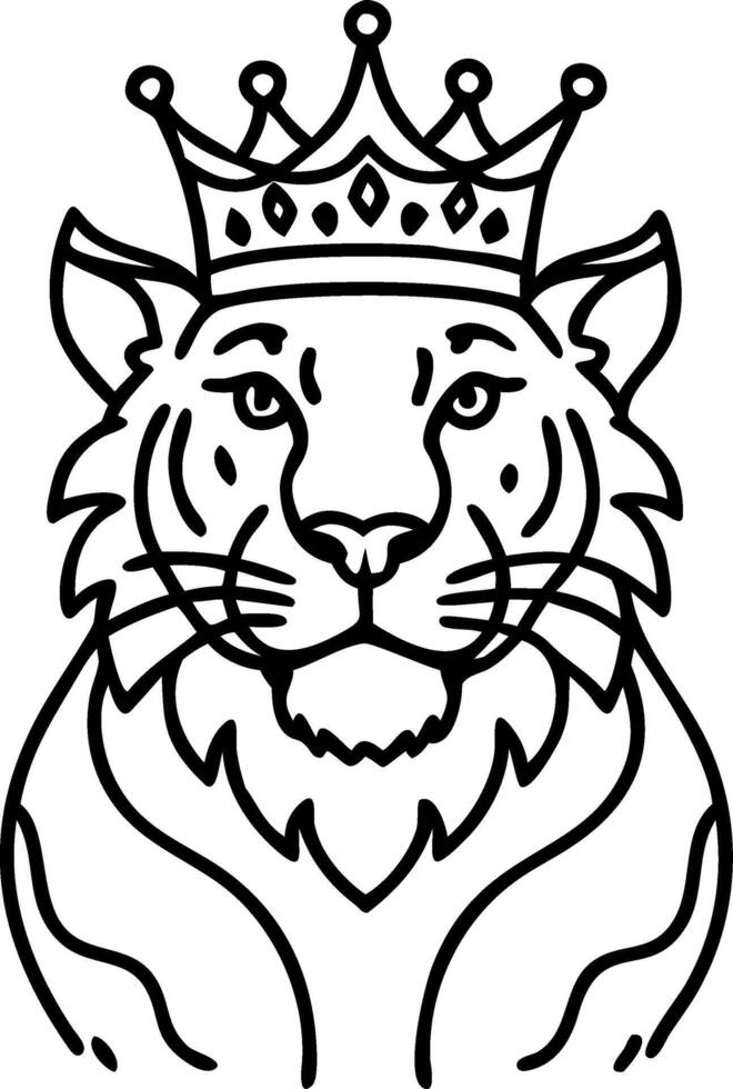 Majestic Crowned Tiger Line Art for Tattoo Design and Coloring Pages vector