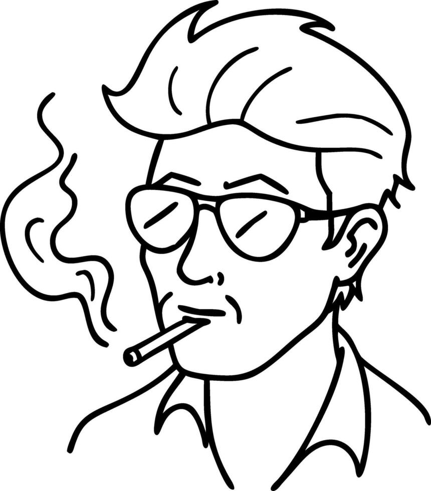 Stylish Man Smoking Wearing Sunglasses Cool Line Art Illustration vector