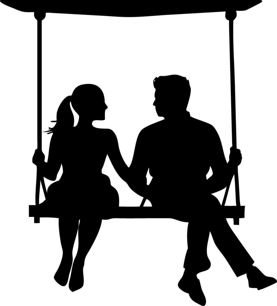 Romantic Couple Silhouette Seated on Garden Swing for Love and Relationship Themes vector