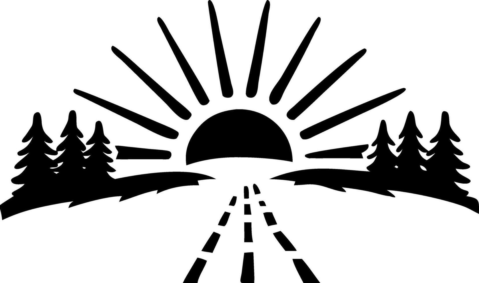 Radiant Sunrise Road with Pine Trees Art for Nature Themes vector