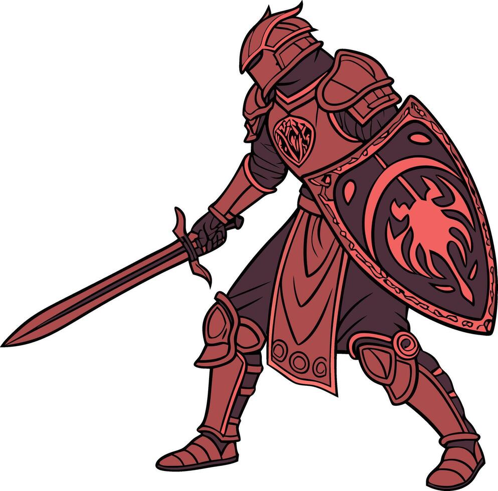 Medieval Knight Warrior in Armor with Sword and Shield Illustration vector
