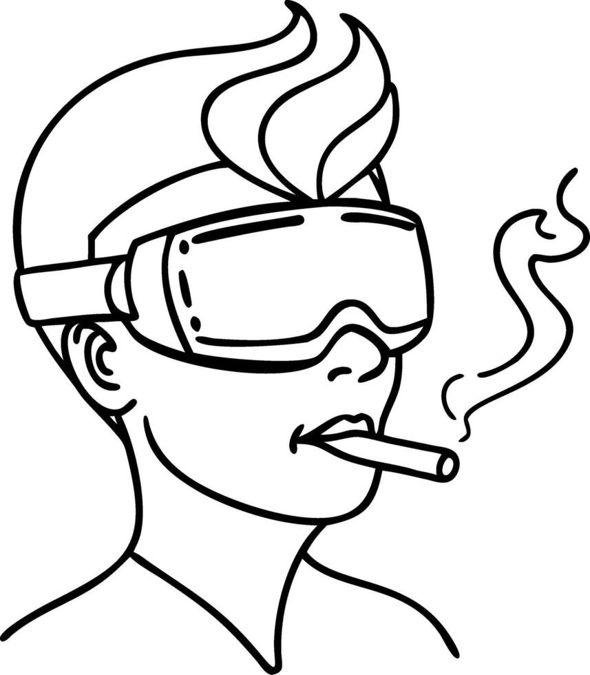 Futuristic VR Headset Man Smoking Minimalist Illustration vector
