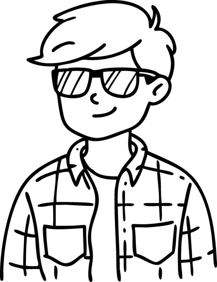 Cool Young Man Wearing Sunglasses Line Art for Illustrations and Coloring Books vector