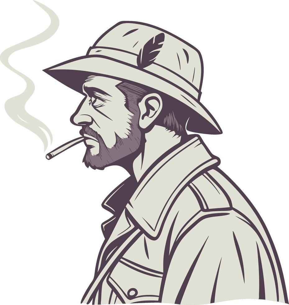 Vintage Detective Smoking Art for Illustration and Design Projects vector