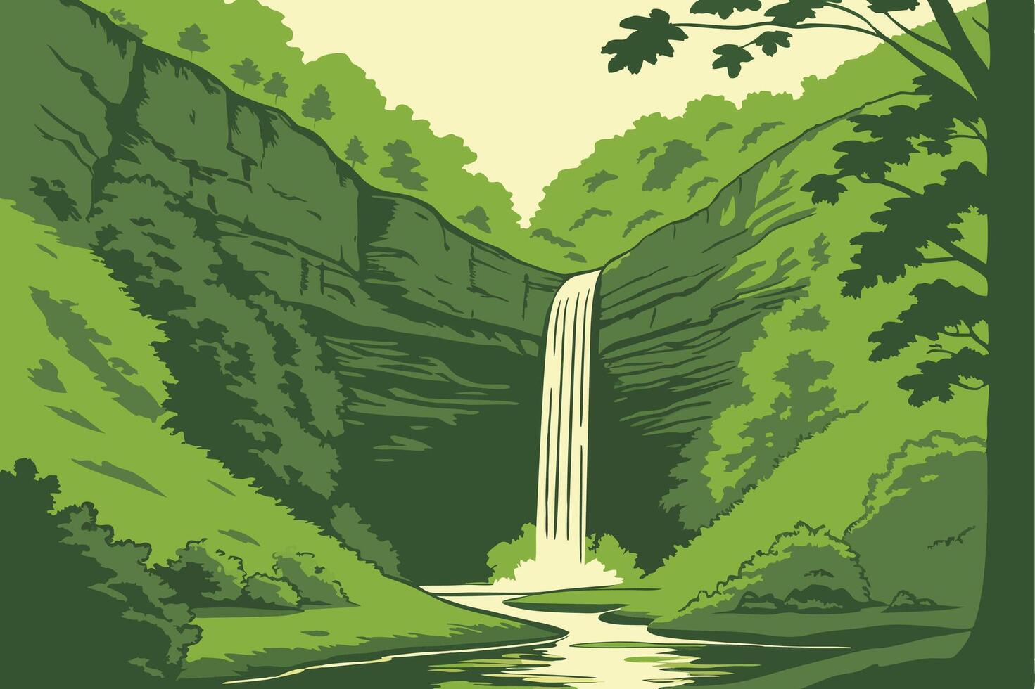 Scenic Waterfall in Lush Forest Illustration for Art and Design vector
