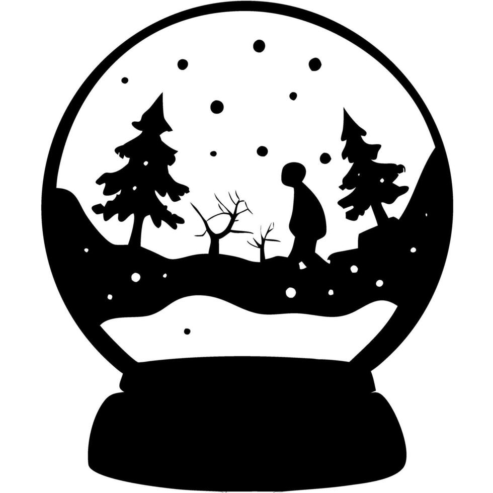 Winter Walk in Snow Globe Silhouette for Holiday Decor and Design vector