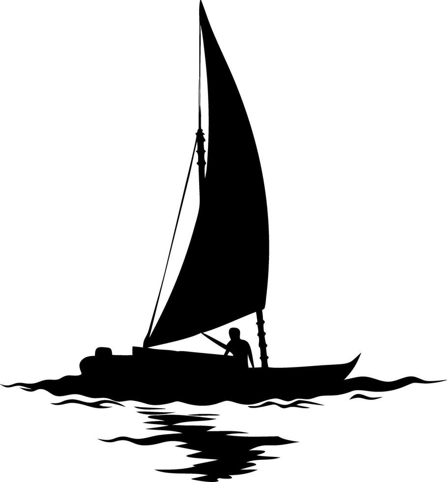 Silhouette Sailboat on Ocean at Sunset for Nautical Design and Wall Art vector