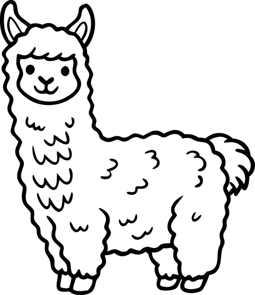 Cute Cartoon Alpaca Illustration Perfect for Kids Coloring Books and Fun Design Projects vector
