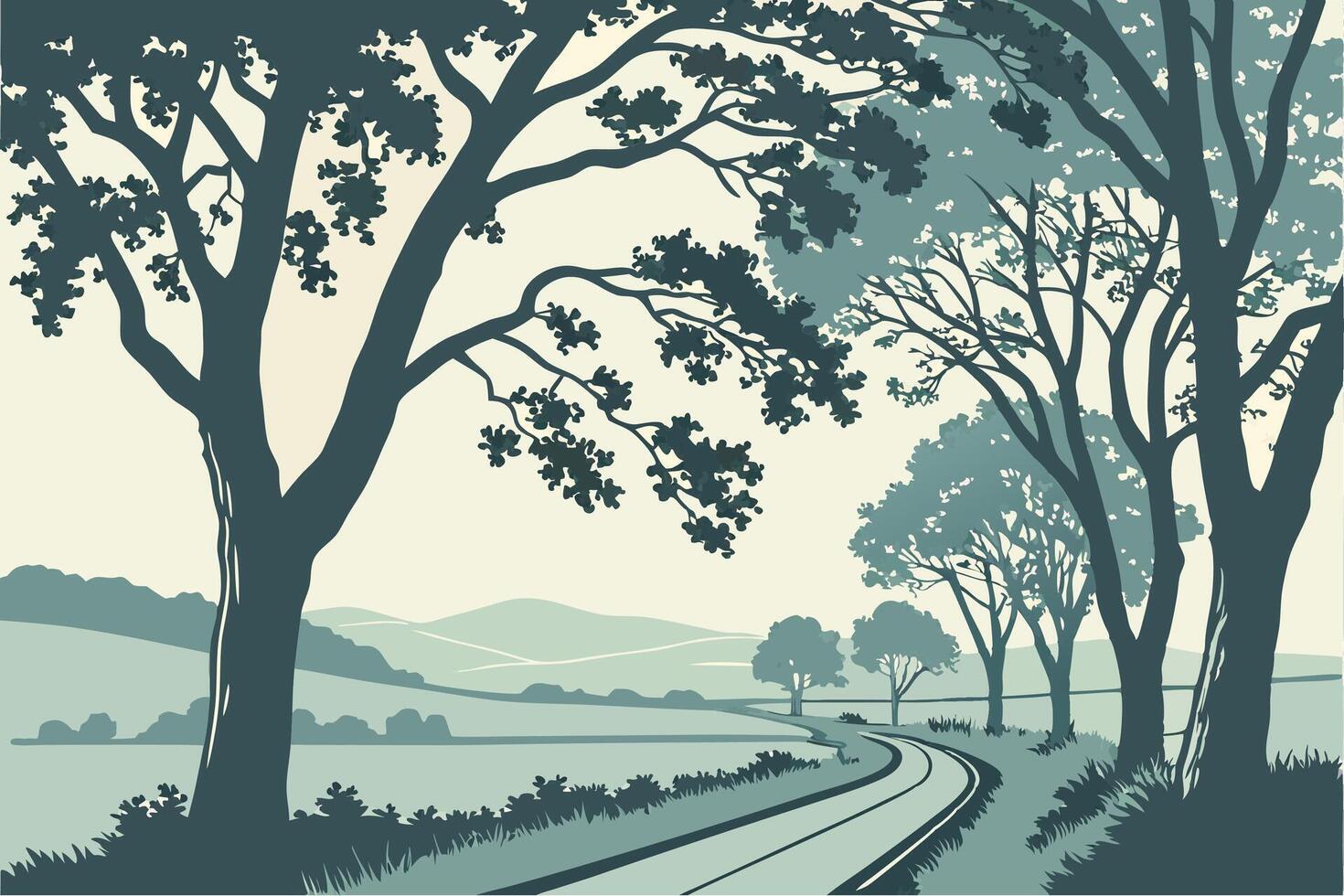Scenic Tree-Lined Country Road Landscape for Posters and Decor vector