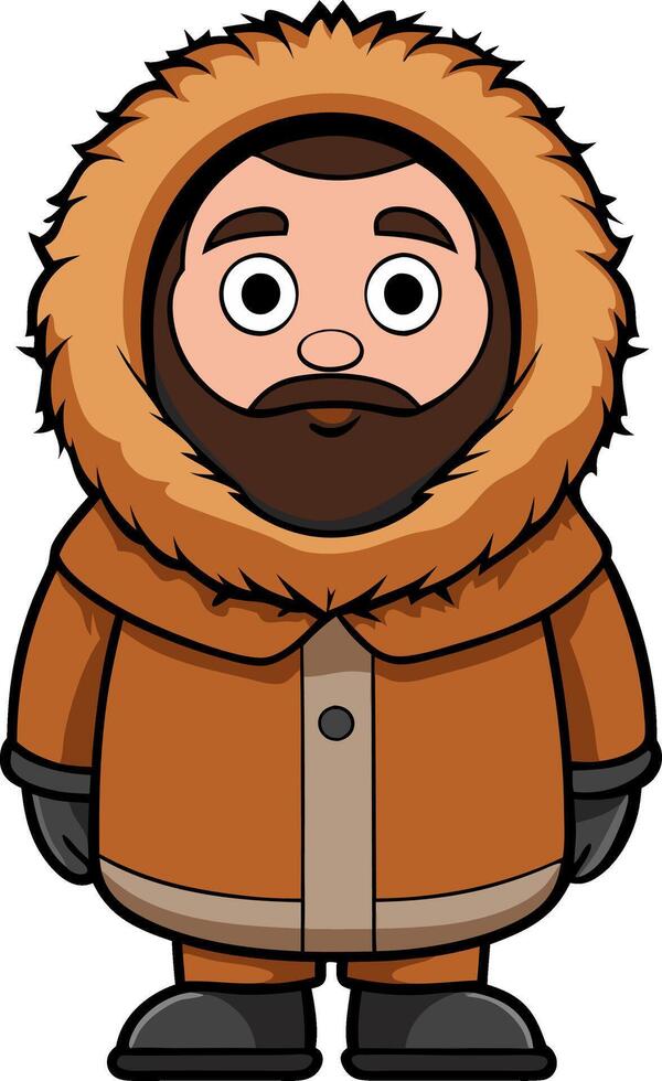 Cartoon Character in Warm Winter Parka for Arctic Exploration Illustrations vector