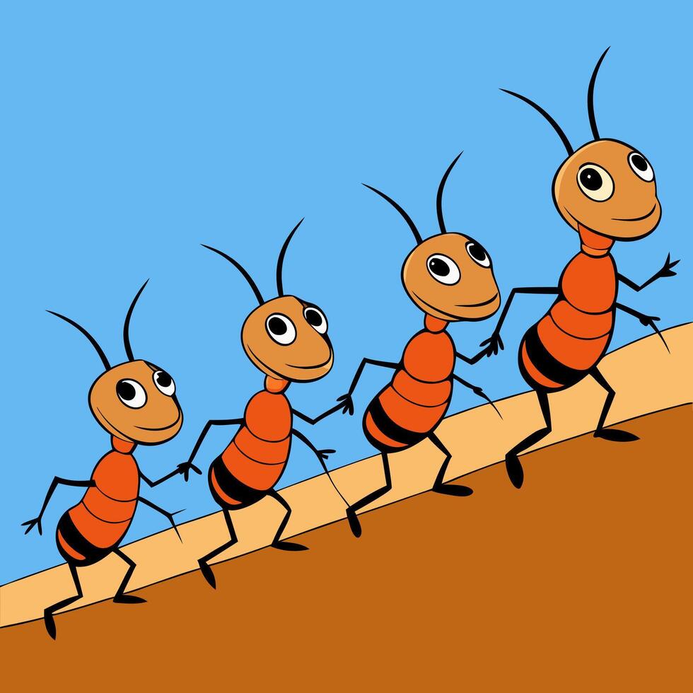 Illustration of Cute Ants Marching in a Line for Cartoon and Kids' Educational Use vector