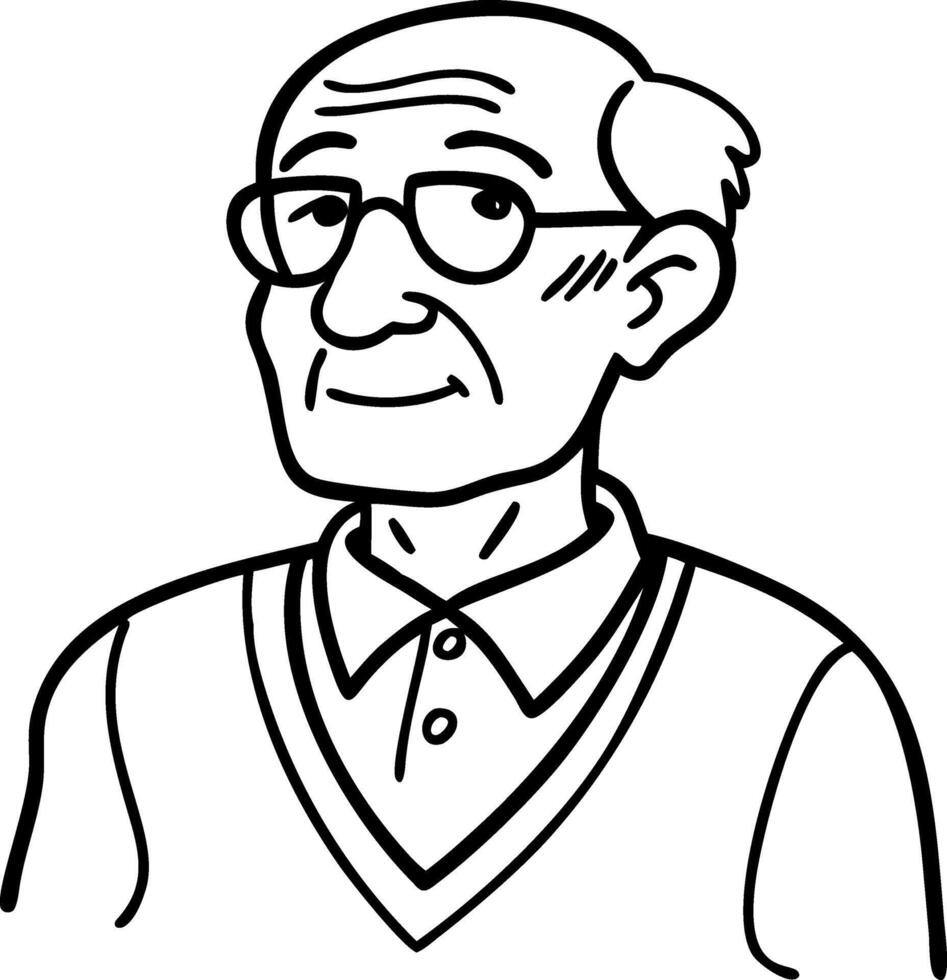 Elderly Man Line Art Portrait for Illustrations and Coloring Books vector