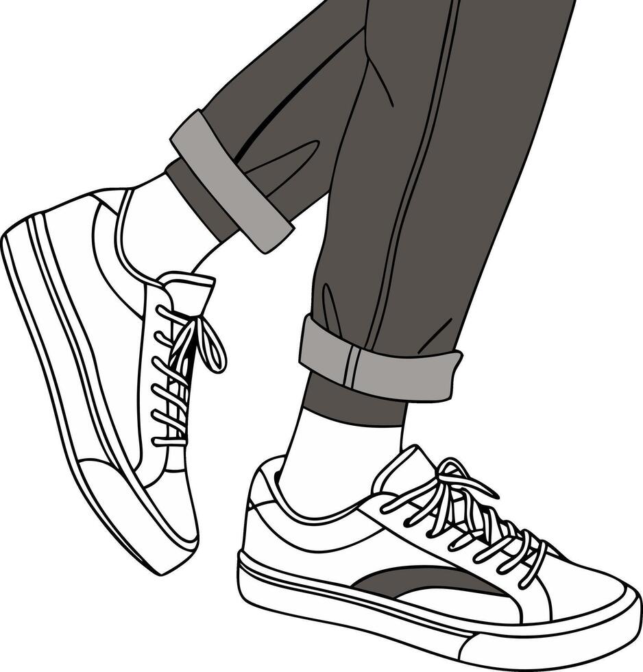 Illustration Stylish Sneakers and Rolled Up Pants Fashion Design vector