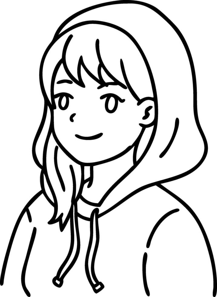 Hoodie Girl Line Art for Design and Coloring Book Projects vector