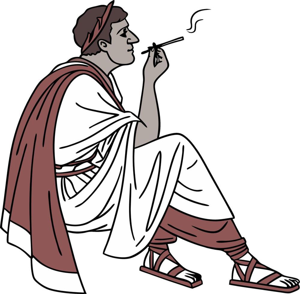 Ancient Roman Man Smoking Pipe Historical Illustration for Educational Use vector