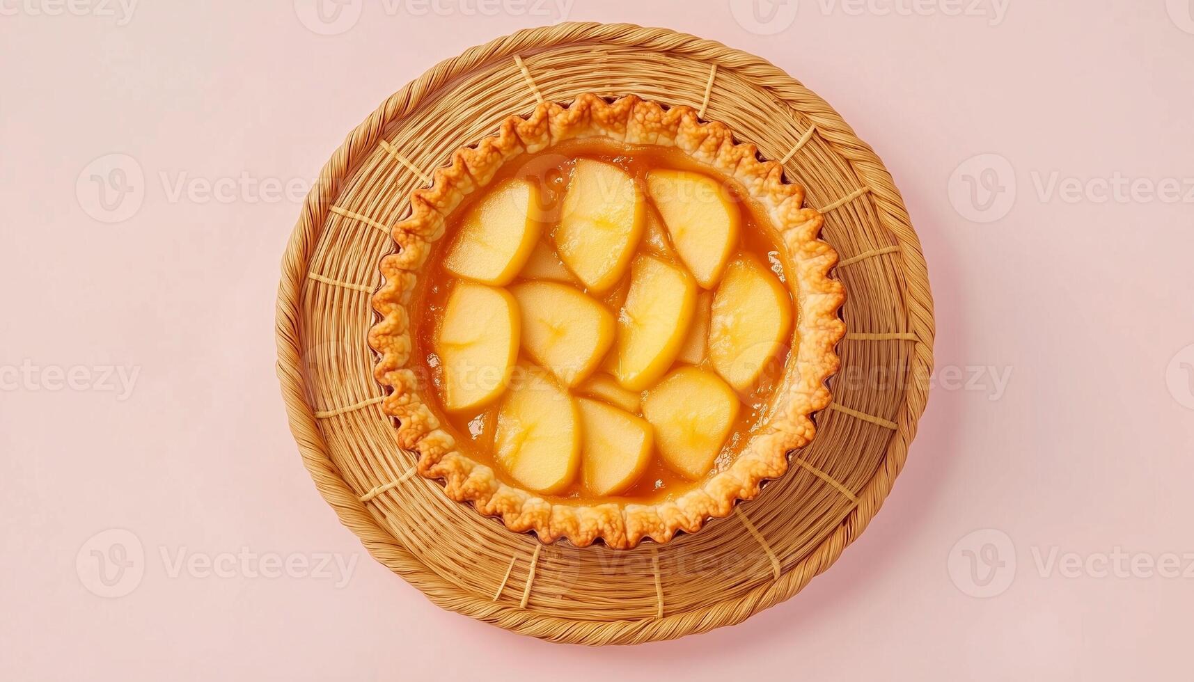 Apple pie tart cake homemade for sweet snack time on rattan tray photo