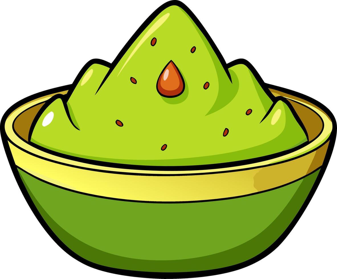 Guacamole Cartoon Style Illustration in Green Bowl for Food Designs and Projects vector