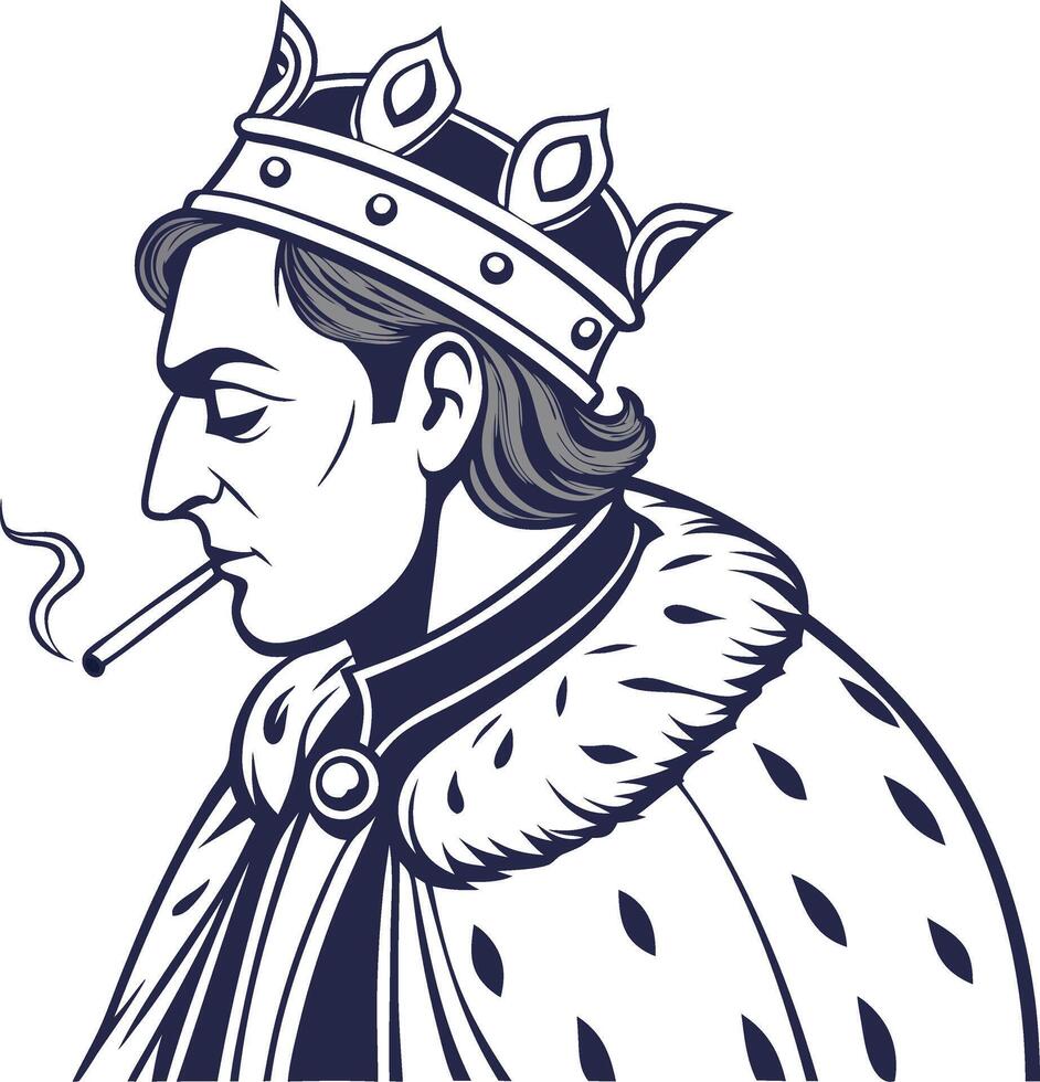 Regal King Smoking Profile Illustration for Art and Design vector
