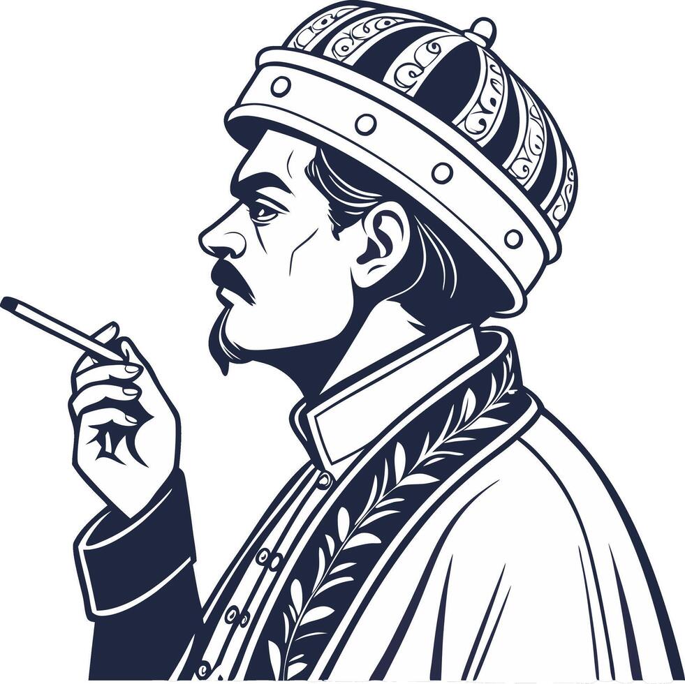 Vintage King Smoking Illustration Royalty Art vector