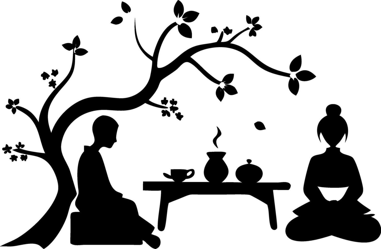 Tranquil Meditation Scene with Tea Ceremony Illustration vector