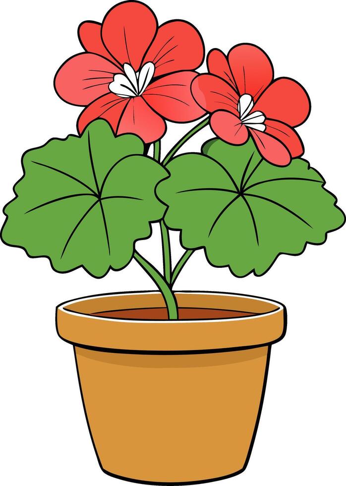 Vibrant Red Geranium in Clay Pot Illustration for Arts and Crafts vector