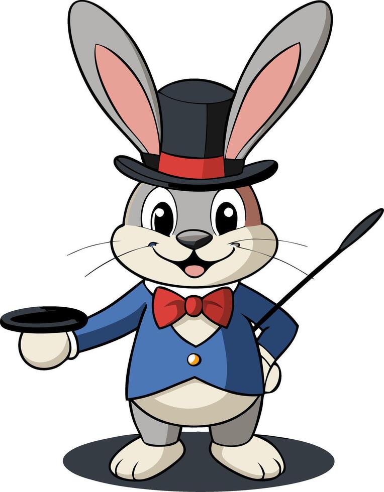 Cute Cartoon Magician Bunny with Top Hat and Wand for Kids Illustrations and Decorations vector