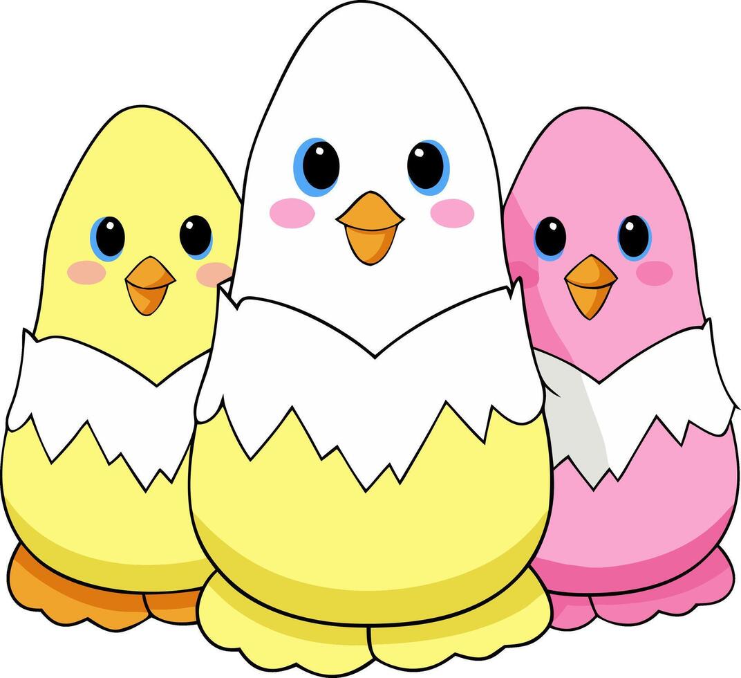 Cute Cartoon Chicks in Eggshells Colorful Illustration for Kids Art and Design vector