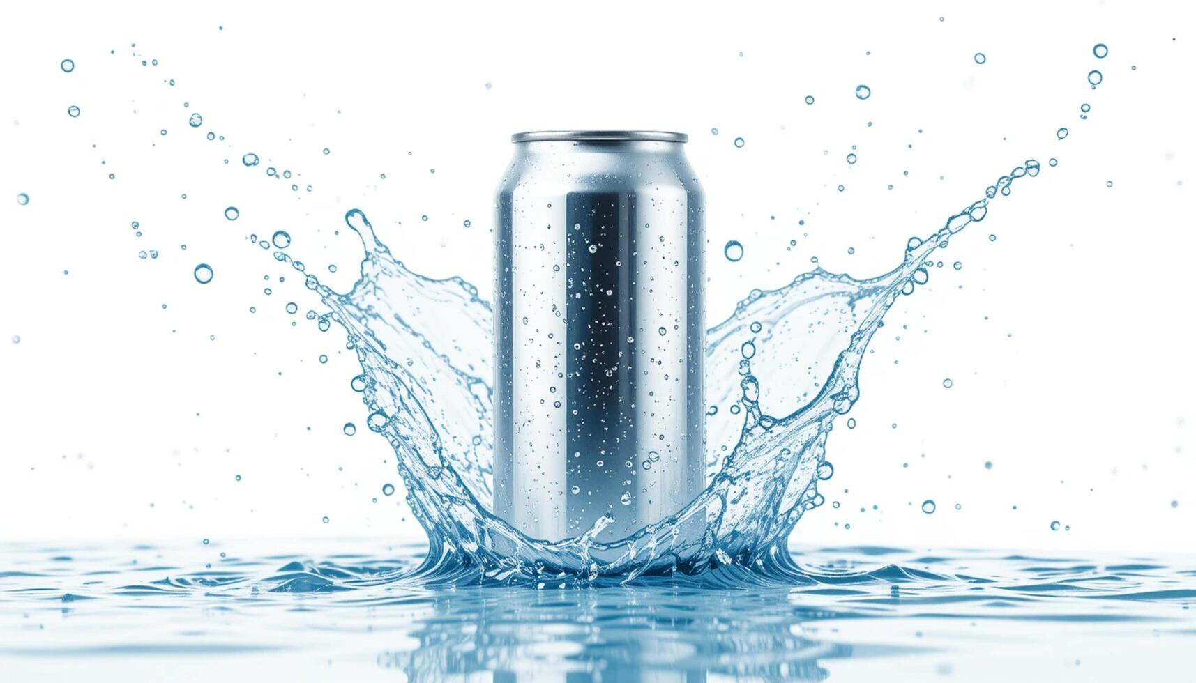 A can of energy drink is splashing water photo