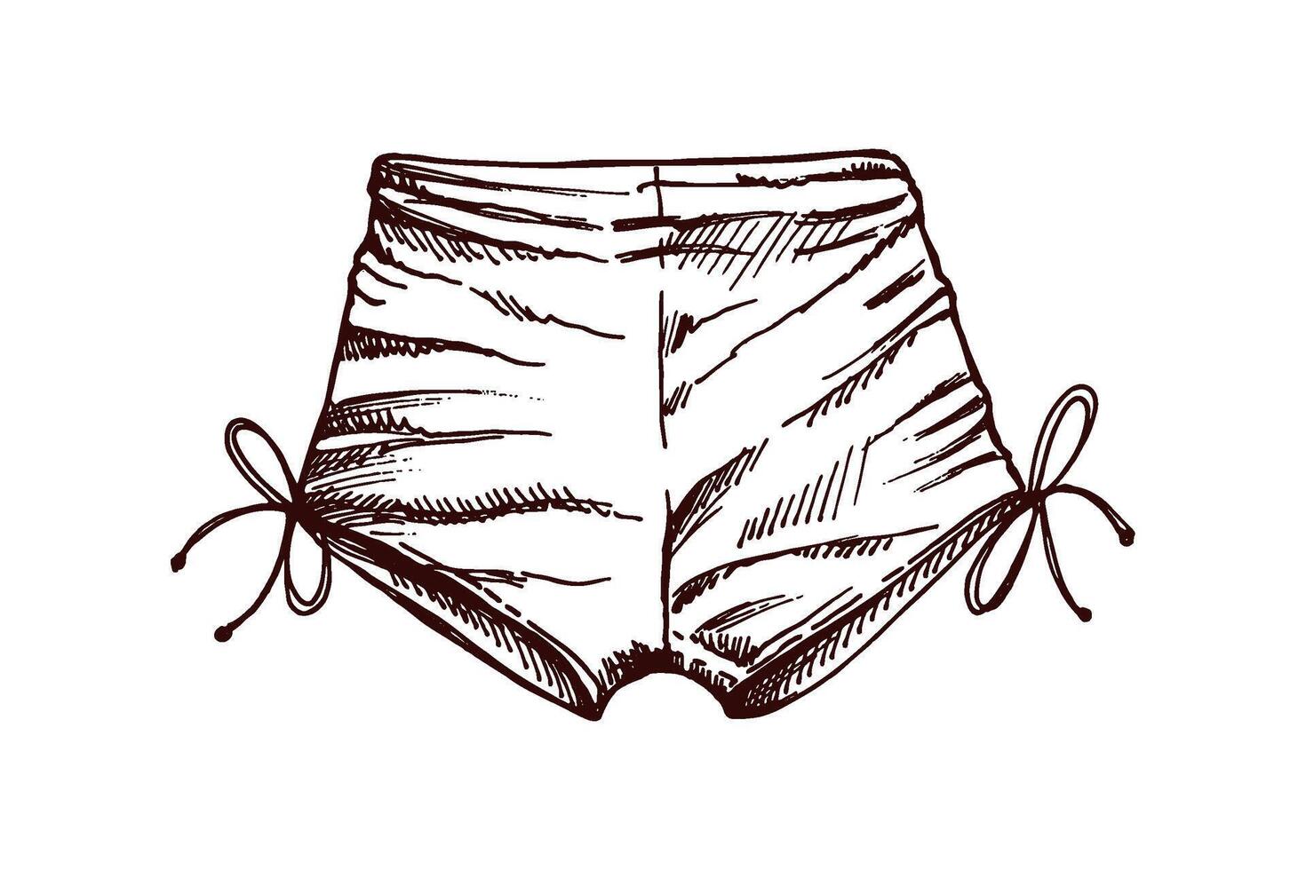 Hand drawn sketch of tied beach shorts in monochrome vintage style vector