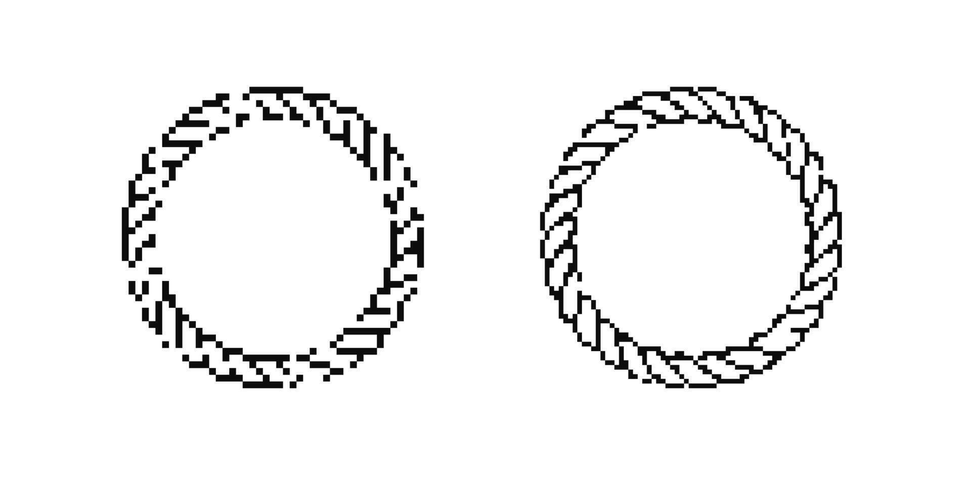 Two circular rope patterns in pixel art style with intricate twisted and braided designs vector