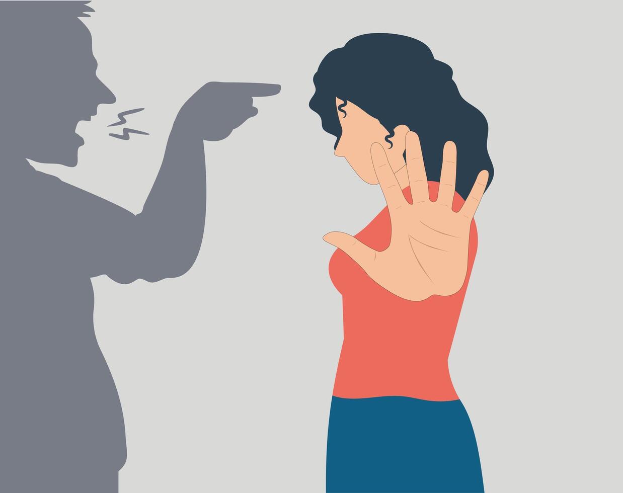 Furious man threatening a woman. Female says NO and enough to abuse. Stop domestic violence, and bullying. Wife protests against sexual assault and exploitation. Concept of relationship difficulties vector