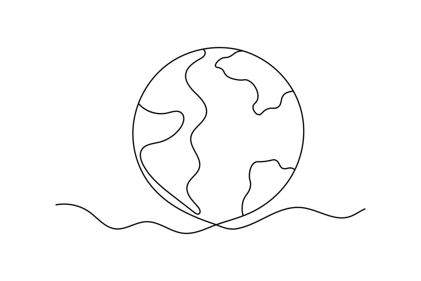 Earth global map continuous one line drawing of Isolated outline design black white background vector