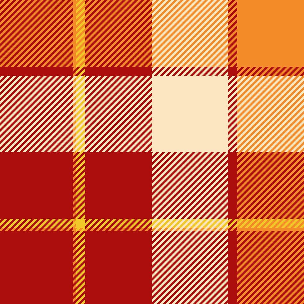 Vibrant autumnal plaid pattern in warm reds, oranges, and creams. Perfect for fallthemed designs, textiles, or seasonal branding. vector